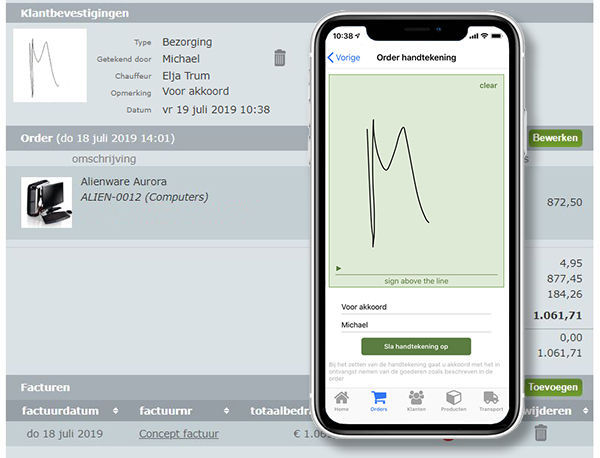 Voorbeeld handtekening op iPhone en back-office Voorbeeld handtekening op iPhone en back-office