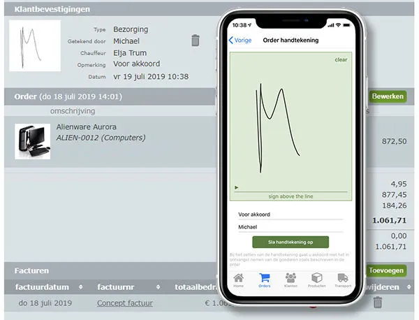 Voorbeeld handtekening op iPhone en back-office