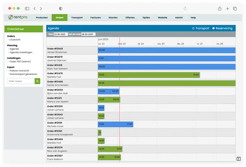 Voorbeeld order planning